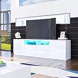 Senvoziii TV Lowboard Fernsehschrank in Hochglanz Weiß TV Schrank mit LED-Beleuchtung Sideboard 2 Türen 4 Schubladen für Wohnzimmer 180 x 35 x 51