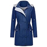 Kobay Damen Winter Mantel Oberteile Elegant Langarmshirt Frauen Solide Regenjacke Outdoor Plus Size wasserdichte Kapuzen Winddicht Lose Mantel(Blau, 4XL)
