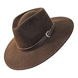 Borges & Scott B&S Premium Lewis - Fedora Hut mit breiter Krempe - 100% Wollfilz - wasserfest - Lederband - 60cm Dunkelb