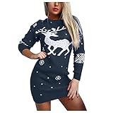 Damen Minikleider Herbst Winter Weihnachtsmuster Freizeitkleidteen Strickkleid Warme Weihnachten Strickpullover Schneeflocke Rundhals Causal Kleider Weihnachtspullover Pullikleid Frauen Minik