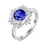 ANAZOZ Echtschmuck Damen Ring 18 Karat 750 Weißgold 1.51 Karat Tansanit 0.18 Karat Diamant Verlobungsring Damen 4 Klaue Solitärring Größe 53 (16.9) AN1111