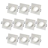 10x ALU Einbaustrahler GU10 Set – 10 Stück Aluminium Einbaurahmen Eckig in Silber gebürstet Optik Inkl. GU10 Fassung für LED oder Halogen Leuchtmittel, 30° Schwenkbar, Eckig, 230V