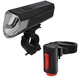 FISCHER Unisex – Erwachsene LED-Fahrradlicht Set Scheinwerfer USB aufladbar Frontlicht Rücklicht Akku-Leuchten E-Bike 60 Lux Bodebeleuchtung, Schwarz, N