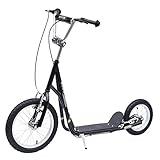 HOMCOM Kinderroller Scooter Tretroller Cityroller Kinder Roller Kickboard 16/12 Zoll Schwarz 125 x 58 x 92-100