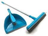 Home Line teleskop Besen und Handkehrset mit Gummiborsten - Kehrbesen und Handfeger mit Gummiborsten - Schaufel mit Gummilippe - entfernt effektiv für Haar Tierhaar und S