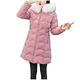 GFGHH Damen Winter Jacken Lang Warm Daunenmantel mit Kapuze Verdickt Übergangsjacke Maxi Parka Jacke Kunstpelz Langarm Steppjacke Outwear Stilvoll Leichte Steppjacke Damen Daunenjacke Damen Steppjack