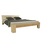 Homestyle4u 1839, Holzbett 180 x 200 cm, Doppelbett mit Lattenrost, Natur, Kiefer M