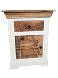 kreatives Wohnen Nachschrank Nachttisch B 45 H 60 cm Nacht-Kommode Ibiza Massivholz Mangoholz massiv weiß Natur, Holz, Hellbraun, Extra b