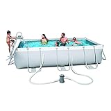 DJLOOKK Aufstellpool, 13 x 6,6 Fuß Familienpool, rechteckiger Metallrahmen-Außenpool mit Filterpumpe & Poolleiter & Ersatzpatrone & Reparaturflicken & Kinderspielzeug