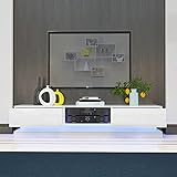 YOLEO TV-Lowboard 160cm, Fernsehschrank in Hochglanz, Fernsehtisch TV-Schrank mit LED-Beleuchtung, Stehendes TV-Regal Weiß