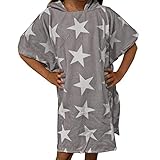 HOMELEVEL Kinder Poncho Badeponcho Handtuch Kapuzenhandtuch Baumwollmischung Velours Frottee Badetuch mit Kapuze 8-11 Jahre Grau S