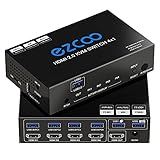 USB 3.0 HDMI KVM Switch 4 Port 4K 60Hz 4:4:4 Ultra HD | 4x1 KVM Switcher 4 in 1 Out mit SPDIF 5.1, Audio-Breakout, Maus / Tastatur / kabellos, USB für PC, Drucker, Scanner, Windows, Linux,