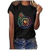 T-Shirt Damen Kurzarm Casual Sommer Lose Shirt Oversize Oberteile T-Shirt Bluse Frauen Casual Printing Kurzarm O-Ausschnitt Loose Tops (XXL,4schwarz)