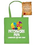 Nützliche Stofftasche/Jutebeutel/Einkaufstasche/Tragetasche hellgrün mit Urkunde zum Vatertag: Patchwork Papa Gemeinsam sind wir stark