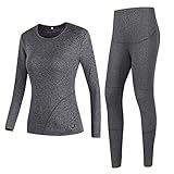 Thermounterwäsche Für Damen Elektrische Thermounterwäsche Winter Dickes Und Weiches Base Layer Kompressionsset Fleece Gefüttert Langlauf Skifahren,Grau,S
