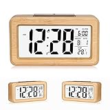 Wecker,Einfache Einstellung Bambus Digitaler Wecker mit Temperatur, Datum, Hintergrundbeleuchtung, Schlummer, für Schlafzimmer, Bett, Zuhause, Büro,ohne Tick
