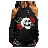 Damen Halloween kostümFrauen Casual Off Shoulder Halloween Aushöhlen Langarm Bluse Shirt Top