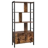 VASAGLE Bücherregal, Bücherschrank mit 4 offenen Regalebenen, Standregal, geräumiger Wohnzimmerschrank, Küche, Büro, Stahlgestell, Industrie-Design, vintagebraun-schwarz LBC022B01