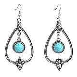 Hergswre Ohrringe Vintage Geometrische Böhmische Türkis Lange Quaste Baumeln Ohrringe Für Frauen Hochzeit Drop Earing Modeschmuck Geschenke - Silber/Blau 7.5CM