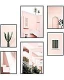 Heimlich® Premium Poster Set OHNE Bilderrahmen | Stilvolles Set mit passenden Bilder als Wohnzimmer Deko | 2 x DIN A3 & 4 x DIN A4 - ca. 30x42 & 21x30 | » n Kaktus Pink «