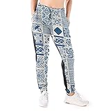 LAOLUCKY Damen Sweatpants Jogger Jersey Pants Mode Casual Sport Hose, Mexikanische Keramikfliesen Talavera weiß, M