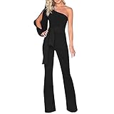 Sommer Lang Jumpsuit Damen Elegant Kurzarm Playsuit mit Gürtel und Taschen Hosenanzug Breite Weites Bein Overall für Hochzeit Business F