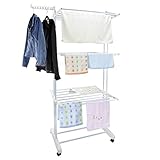 Voilamart Edelstahl Turmwäscheständer Wäschetrockner mit 4 Rollen,rausnehmbaren faltbar 3 Ablagen Kleiderständer wäscheständer Turm Trockenständer Wäscheständer mit 2 Flügel Weiß