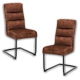 Stella Trading STENA 2er Set Schwingstuhl mit schwarzem Metall Gestell und Samtbezug, Cognac - Bequemer Freischwinger Stuhl für Esszimmer & Küche - 45 x 100 x 61 cm (B/H/T)