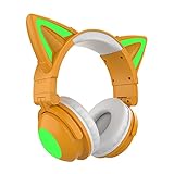 Drahtlose und drahtgebundene Kopfhörer, Katzen-Ohr-LED-Leuchten Sie Bluetooth über Ohrmikrofon Soft-Memory-Ohrenschützer, faltbares Stereo-Gaming-Headset, kompatibel für Mobiltelefoncomp