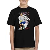 VINTRO Cristiano Ronaldo Dribbling A Football Kinder T-Shirt Original Portrait von Sidney Maurer Professionell bedruckt Gr. 12 Jahre, Schw