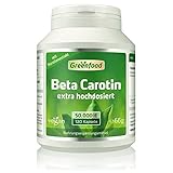 Beta Carotin, 50.000 i.E. (30 mg), 120 Vegi-Kapseln, hochdosiert - Vorstufe von Vitamin A (Augen, Hautschutz). Veg