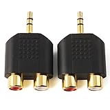 NANYI 3,5 mm (1/8 Zoll) männlich TRS zu zwei RCA Female Audio Heads, 3,5 mm Eins-zwei RCA Interconnect Audio Adapter, vergoldet, 2 Pack (3,5 M-2xRCA F)