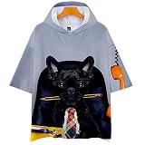 SHANYUR 3D T-Shirt Unisex Hd Gedrucktes Kurzarm Lässig Mit Print Kurzarm Top Persönlichkeit Loses Hip-Hop-Kurzarm-T-Shirt mit Kapuze FranzöSische Bulldogge XXS-4XL