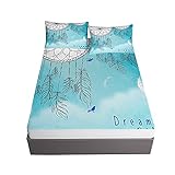 Treer 3D Mikrofaser Spannbetttuch Rutschfestem Bettlaken mit 2 Kissenbezug, Weichem Atmungsaktivem in Vielen Größen, Perfekte Passform mit Bis zu 30cm Stehghöhe (Mode Blauer Vogel,90x200x30cm)