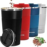 Thermobecher, 510 ml Kaffeebecher Thermo mit Auslaufsicherem Deckel, Edelstahl doppelwandig Isolierte kaffeebecher to go, Coffee to go Becher für heißes und kaltes Wasser Kaffee Tee (schwarz-510ml)