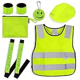 Navaris Sicherheits Set 7-teilig für Kinder - Warnweste für Straßenverkehr - Leuchtstreifen Leuchtband - Weste Sicherheitsweste reflek