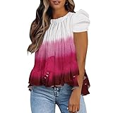 Eaylis Freizeitshirt Damen Kurzarm,Leinenoberteil Übergröße Shirts V-Ausschnitt Blumenmuster Shirts Tops Elegante t-Shirts Tuniken lässig Mädchen und Frau T-Shirts für Beach Urlaub oder den Alltag
