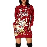 JISHII Kleid für Damen Muster Stoffdruck Farbschreibweise Patchwork Pulloverkleid Kapuzenpullover Herbst Winter Einfarbig Pullikleid Elegant Reguläre Komfortabel Party Kostüm Langarm Bleistiftk