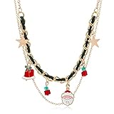 Christmas Layered Pendant Necklaces Dangle Christmas Elk Sock Santa Claus Christmas Tree Multi-Layer Pendant Necklaces Multilayer Necklaces for Women Christmas Elements Multilayer Necklaces for W