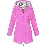 XOXSION Damen Regenjacke Einfarbig Regenmantel Outdoor Übergröße Übergangsjacke Mit Kapuze Winddicht Wasserdicht Regenfest Sonnenschutz Atmungsaktiv Softshell-Jacke(C Rosa,M)