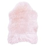 Teppich Wölkchen Lammfell-Teppich Kunstfell Schaffell Imitat | Wohnzimmer Schlafzimmer Kinderzimmer | Als Faux Bett-Vorleger oder Matte für Stuhl Sofa (Rosa Rosé - 55 x 80 cm)