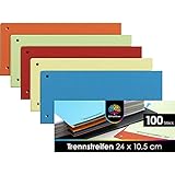 OfficeTree 100x Trennblätter für Ordner A4 bunt - Trennstreifen für Ordner A4 180 g/m² gelocht - Perfekt für A4 und A5 Ordner Register DIN A4