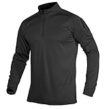 MAGCOMSEN Herren Langarmshirt Military Uniform Jogging Trainingsshirt Männer Outdoor Hemd Atmungsaktiv Wandern Trekking Shirt Polyester Kleidung mit Reißverschluss Schwarz S