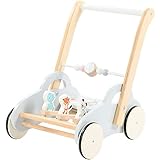 labebe Baby Lauflernhilfe Holz Auto Grau Lauflernwagen mit Uhr Push Pull Spielzeug Activity Babywagen für Kinder ab 1 J