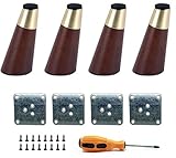 LONGZG 4 Stück Holz Tischbeine, Massivholz Schräg Konisch Ersatz Möbelfüße, DIY Möbelbeine aus Massivholz mit Montageplatten & Schrauben für Sofa Schrank Couch Stuhl Bett (12cm, Walnuss Farbe)