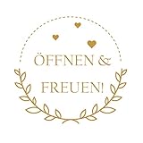 Super Idee 100 Etiketten Öffnen und Freuen kleine runde Aufkleber 4cm Durchmesser Selbstklebende Sticker Geschenksticker Ideal zur Dekoration von Einkaufstüten Geschenkverpackungen Gastgeschenke usw