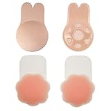 Viccess 1 Paar Nipple Cover und 1 Paar Klebe BH Trägerloser BH Self Adhesive Silikon Unsichtbar Push-Up Rückenfrei BH mit Dem Selbstklebendem Silikon Nipple Cover Damen für Kleid (L(Cup C/D))