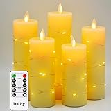 LED Kerzen, mit eingebetteten Lichterketten, Da by 5-LED-Kerzen, mit 10-Tasten-Fernbedienung, 24-Stunden-Timer-Funktion, tanzender Flamme, echtem Wachs, batteriebetrieb