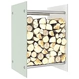 GOTOTOP Holzregal für drinnen und draußen, robustes Stahl, Kaminholzregal, Kaminholzregal für drinnen und draußen, gehärtetes Glas + Metall, 40 x 35 x 60