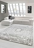 Designer Wollteppich Klassische Ornamente in Grau Creme Größe 160x230